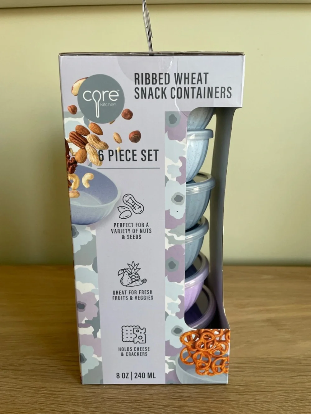 CORE KITCHEN RIBBED WHEAT SNACK CONTAINERS 6 Piece Set (8 oz / 240ml) New in Box